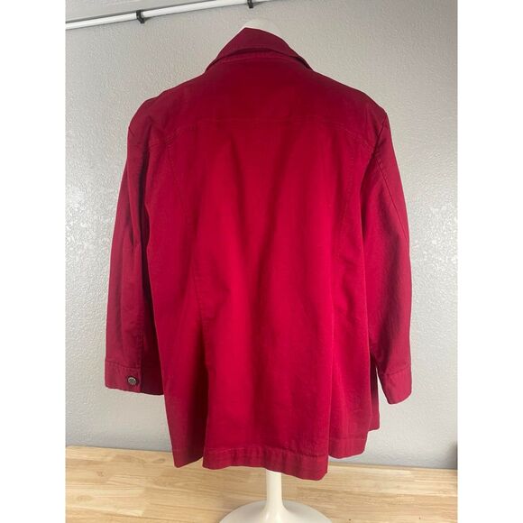 CJ Banks Women's Plus Size 3X Red Shirt Jacket 3/4 Sleeve Button Front - Picture 3 of 8